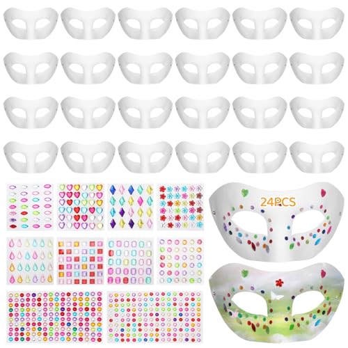 Vestamore 24 weiße Bastel-Masken aus Pappmaché mit Edelstein-Aufklebern, selbstklebende Juwelen für individuelle Anpassung, Party- und Cosplay-Dekorationen Vestamore 24 weiße Bastel-Masken aus Pappmaché mit Edelstein-Aufklebern, selbstklebende Juwelen für individuelle Anpassung, Party- und Cosplay-Dekorationen von Vestamore