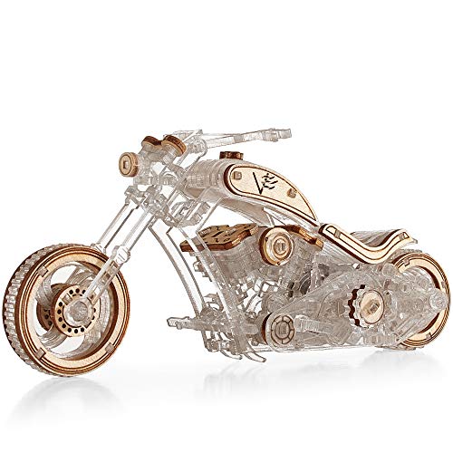 VETER Chopper-V1 Motorrad 3D Holzbausatz für Erwachsene und Teenager, ohne Kleber inkl. Anleitung und Antrieb - Mechanisches Modell - Holzpuzzle von Veter Models
