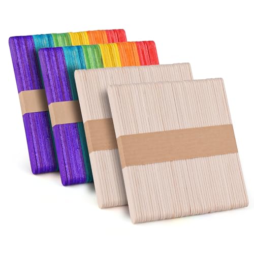 200 Stück bunte Stieleisstäbchen, 11,4 cm, Naturholz, Bastelstäbe zum Wachsen, Bastelprojekte, Zungenspatel, DIY Klassenzimmer, Holzhandwerk (Holz, Regenbogen) von Vethwal