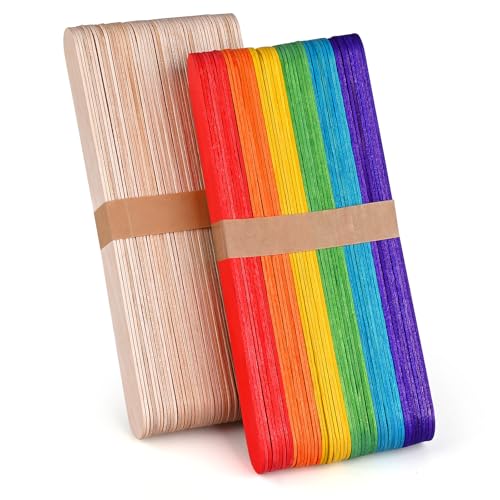 Jumbo-Stielstäbchen, 20,3 cm, mehrfarbig, extra groß, Naturholz, für Zungenspatel, Wachsen, Bastelprojekte, Klassenzimmer, Holzhandwerk (Holz, Regenbogen), 100 Stück von Vethwal