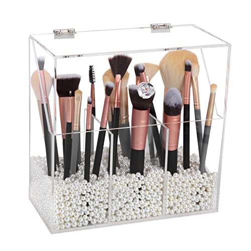 Vevitts Acryl-Make-up-Pinselhalter, transparente Kosmetikpinsel-Aufbewahrungsbox, großes Fassungsvermögen, geteiltes Design für die Organisation des Schminktischs (keine Perle und Pinsel) von Vevitts