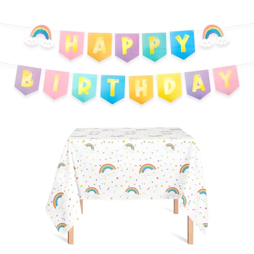 VewePata Pastel Rainbow Geburtstagsgirlande, Girlande Happy Birthday Banner mit Pastellfarben Tischdecke, Birthday Party Decoration Supplies for Classroom Girls and Boys VewePata Pastel Rainbow Geburtstagsgirlande, Girlande Happy Birthday Banner mit Pastellfarben Tischdecke, Birthday Party Decoration Supplies for Classroom Girls and Boys von VewePata