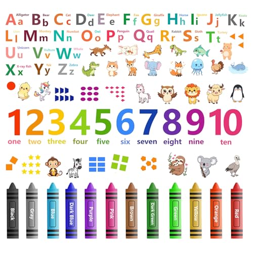 VewePata Wandaufkleber mit Tieralphabet und Zahlen, abnehmbare ABC-Aufkleber, farbenfrohe Wandaufkleber für Kinderzimmer, Klassenzimmer, Spielzimmer und Lernzimmer von VewePata