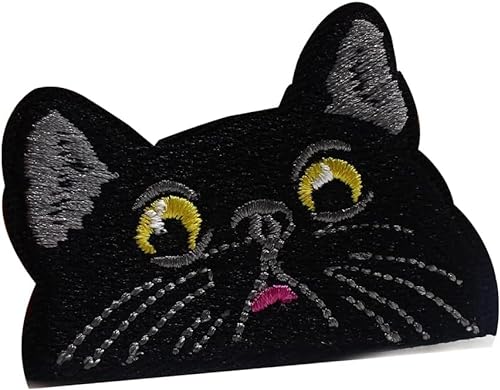Aufnäher mit niedlicher Katze, bestickt, 4,1 x 6,1 cm, schwarz, lustiges Kätzchen-Armband für Hemden, Jeans, Hüte, Rucksack, Applikation, Zubehör (schwarze Katze zum Aufbügeln) von Veworn