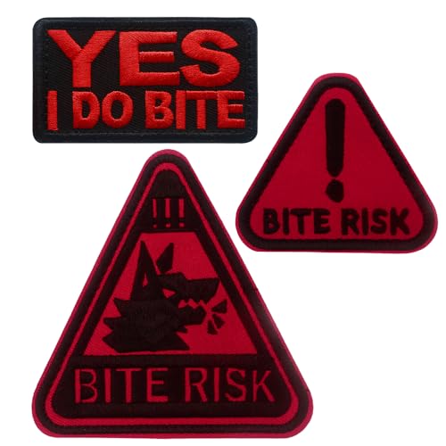 Pet Dog Bite Risk Embroidered Pacth Hook & Loop Funny Patch Applique Patches for Dog Harness Vest Bags Backpacks Clothes Jacket Hats DIY Accessories Friend Mom Dad Gifts (3 Pieces) von Veworn