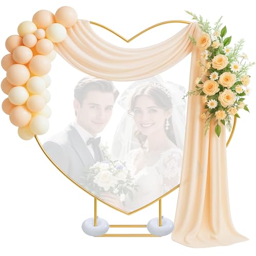 Gold Herz Hochzeitsbogen 2x2m - Herz Metall-Ballonbogen mit 2 Wasserbeutel, Hochzeit Blumen Herzförmiges Ständer für Hochzeit, Babyparty, Geburtstagsfeier, Jubiläum von VexNook