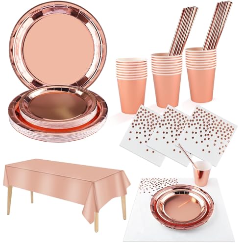 Vexillic Geburtstagsgeschirr, 121 Teilig, Partygeschirr mit Tasse, Serviette, Papier, Strohhalm, Teller, Tassen, Servietten, Thema, Rosa Gold, Geburtstagsdekoration für Mädchen 24 Gäste Vexillic Geburtstagsgeschirr, 121 Teilig, Partygeschirr mit Tasse, Serviette, Papier, Strohhalm, Teller, Tassen, Servietten, Thema, Rosa Gold, Geburtstagsdekoration für Mädchen 24 Gäste von Vexillic