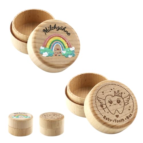 2er Zahndose Milchzähne für Mädchen Jungen aus Holz, runde Milchzahndose Ø 5 x H 3,5 cm– Zahnbox für Milchzähne mit Regenbogen- und süßem Zahn-Motiv, perfektes Zahnfee Geschenk zu Taufe und Geburtstag 2er Zahndose Milchzähne für Mädchen Jungen aus Holz, runde Milchzahndose Ø 5 x H 3,5 cm– Zahnbox für Milchzähne mit Regenbogen- und süßem Zahn-Motiv, perfektes Zahnfee Geschenk zu Taufe und Geburtstag von Vexran