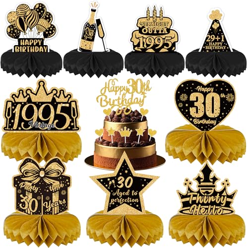 Dekorationen zum 30. Geburtstag für Damen und Herren, 17 Stück, Schwarz und Gold, Tischparty, Waben-Mittelstücke, Kuchendekoration, Happy 30 Years Old Birthday Party Decor Dekorationen zum 30. Geburtstag für Damen und Herren, 17 Stück, Schwarz und Gold, Tischparty, Waben-Mittelstücke, Kuchendekoration, Happy 30 Years Old Birthday Party Decor von VeyoCraft