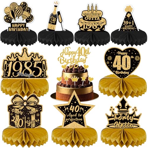 Dekorationen zum 40. Geburtstag für Damen und Herren, 17 Stück, Schwarz und Gold, Tischparty, Wabenaufsätze, Kuchendekoration, Happy 40 Years Old Birthday Party Decor Dekorationen zum 40. Geburtstag für Damen und Herren, 17 Stück, Schwarz und Gold, Tischparty, Wabenaufsätze, Kuchendekoration, Happy 40 Years Old Birthday Party Decor von VeyoCraft