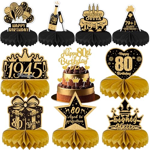 Dekorationen zum 80. Geburtstag für Frauen und Männer, 17 Stück, Schwarz und Gold, Tischparty, Waben-Mittelstücke, Kuchendekoration, Happy 80 Years Old Birthday Party Decor Dekorationen zum 80. Geburtstag für Frauen und Männer, 17 Stück, Schwarz und Gold, Tischparty, Waben-Mittelstücke, Kuchendekoration, Happy 80 Years Old Birthday Party Decor von VeyoCraft