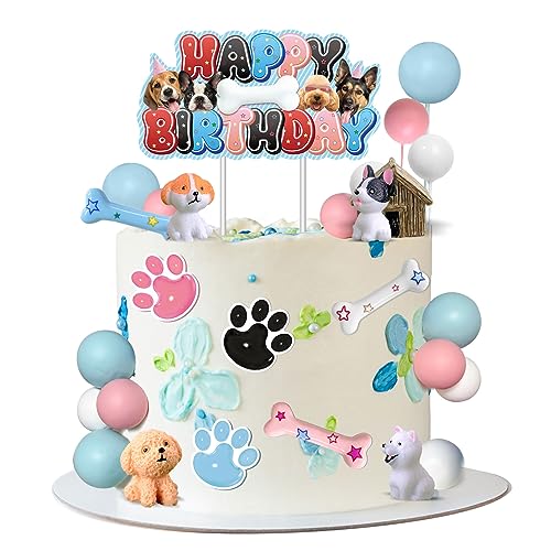 Vezerd Hund Kuchen Deko, Happy Birthday Tortendeko, Hunde Tortendeko Geburtstag für Mädchen Junge Cake Topper Set, Dog Theme Cupcake Toppers für Party Dekoration von Vezerd