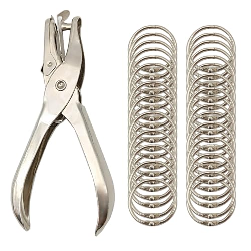 Vfrikor Buchringe, 2,5 cm, Binderinge mit Metall-Einzellochstanzer, vernickelter Stahl, Papierringe, Metallringe für Karteikarten, Lernkartenringe, Silber, 40 Stück von Vfrikor