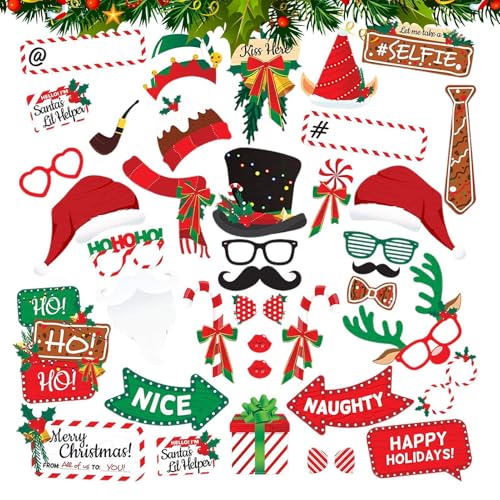 Photobooth Partyzubehör, Weihnachts-Foto-Requisiten, 38 Stück, Weihnachts-Foto-Requisiten, 38-teiliges Set Photobooth, Weihnachtsfeier, lustige Fotokabine von Vgvgaj
