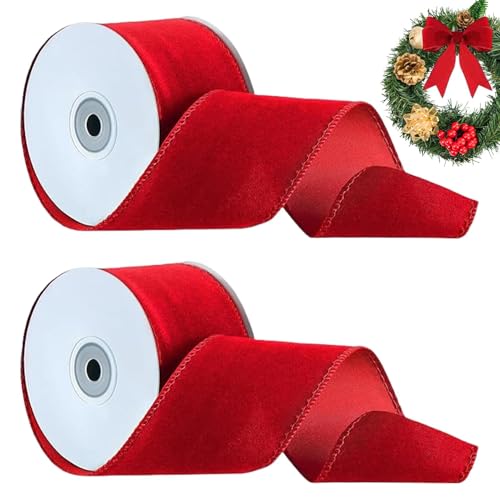 Rotes Luftschlangen-Samtband, 2 Rollen, rotes Vintage, breit, Drahtrand, Wickelband, doppelseitig, Weihnachts-Samtband, 2 Rollen, Weihnachts-Samtband für Urlaub, DI-Y, Basteln, Nähen, G-ift Rotes Luftschlangen-Samtband, 2 Rollen, rotes Vintage, breit, Drahtrand, Wickelband, doppelseitig, Weihnachts-Samtband, 2 Rollen, Weihnachts-Samtband für Urlaub, DI-Y, Basteln, Nähen, G-ift von Vgvgaj