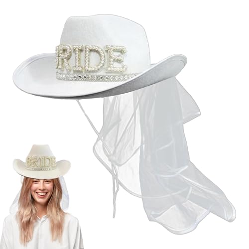 Vgvgaj Cowgirl-Hut für Braut | Cowgirl-Hut aus Filz mit Schleier für Partys | Accessoire für Damen Kostüm für Festival Strand Party Vgvgaj Cowgirl-Hut für Braut | Cowgirl-Hut aus Filz mit Schleier für Partys | Accessoire für Damen Kostüm für Festival Strand Party von Vgvgaj