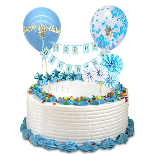 12 Stück Tortendeko Happy Birthday, Cake Topper Geburtstag, Tortendeko Geburtstag, Cake Topper Happy Birthday für Junge und Mädchen (Blau) von Vhtanop