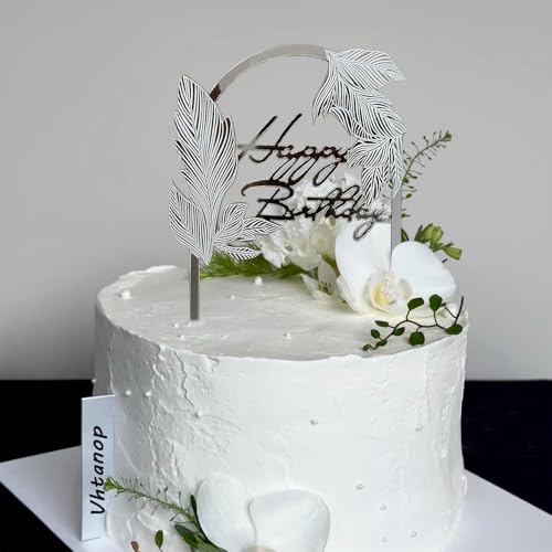 Cake Topper Happy Birthday Tortendeko Geburtstag Kuchen Deko für Mädchen Jungen Frauen Mann (Silber) von Vhtanop