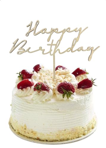 Happy Birthday Cake Topper aus Holz, Tortendeko Geburtstag, Geburtstagskuchen Deko, Kuchen Deko für Mädchen Junge Frau Mann, 16×17cm von Vhtanop