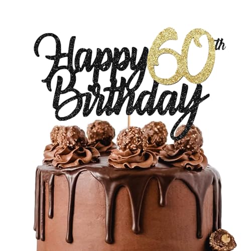 Vhtanop Happy Birthday Tortendeko, 60. Geburtstag Deko mann und frau, Cake Topper Geburtstag, Happy Birthday Cake Topper Personalisiert Glitzerndes von Vhtanop
