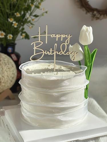 Vhtanop Tortendeko Geburtstag Tulpe Blumen und Happy Birthday Cake Topper Holz und Weißes Band, Tortenaufleger Personalisiert für Mädchen Frauen Vhtanop Tortendeko Geburtstag Tulpe Blumen und Happy Birthday Cake Topper Holz und Weißes Band, Tortenaufleger Personalisiert für Mädchen Frauen von Vhtanop