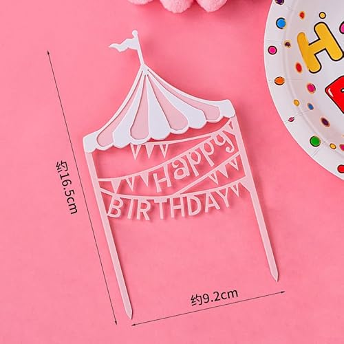 cake topper happy birthday, Festlicher Tortenaufsatz mit Zirkuszelt-Design (Pink) von Vhtanop