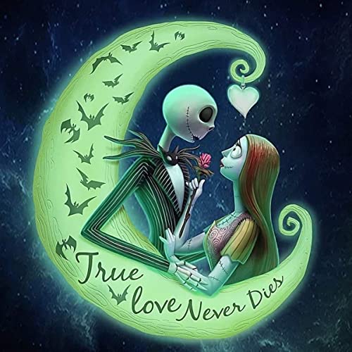 ViVijooy 5D DIY Full Drill Diamond Painting by Number Kits for Adluts, The Nightmare Before Christmas Halloween Jack and Sally with Mond, Diamond Art Kits Craft Home Decor, 35 x 35 cm von ViVijooy