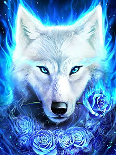 ViVijooy 5D-Diamant-Malerei nach Zahlen, Motiv: blauer Wolf mit Rose, Kreuzstich, Leinwand, für Erwachsene, perfekt als Wanddekoration und Geschenk, 30 x 40 cm ViVijooy 5D-Diamant-Malerei nach Zahlen, Motiv: blauer Wolf mit Rose, Kreuzstich, Leinwand, für Erwachsene, perfekt als Wanddekoration und Geschenk, 30 x 40 cm von ViVijooy