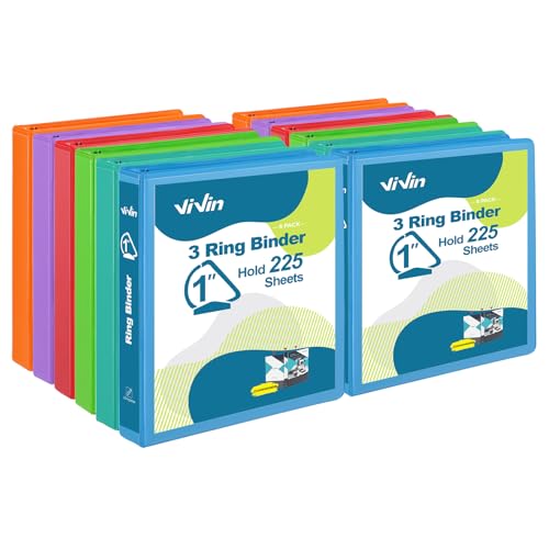ViVin Stabile 2,5 cm D-Ringbücher, 3-Ringbücher mit 2 Taschen, für 225 Blatt US-Briefpapier für Büro, Zuhause, Schule, 12 Stück (sortiert) von ViVin
