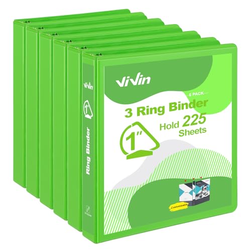 ViVin Stabile 2,5 cm D-Ringbücher, 3-Ringbücher mit 2 Taschen, für 225 Blatt US-Briefpapier für Büro, Zuhause, Schule, 6 Stück (Efeugrün) von ViVin