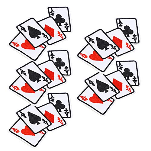 ViaGasaFamido 5 Stück Stoffaufkleber, Poker Ace Kleidung Patch Aufbügelspielkarte Applique DIY Kleidung Dekoration Patches für T-Shirt Jeans Mantel Jacke Rucksack TaschenApplikationen von ViaGasaFamido