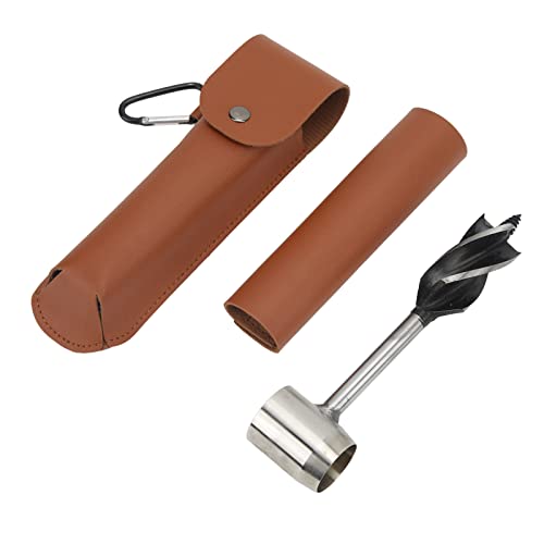 Handschneckenschlüssel-Set Edelstahl-Lochstanze Multifunktionales Tragbares Überlebens-Siedlerwerkzeug Schraubenschlüssel Manueller Holzbohrer(Braune PU-Ledertasche und Holster) von ViaGasaFamido