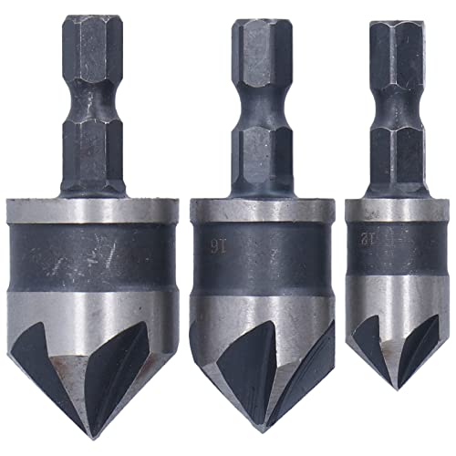 ViaGasaFamido 3PCS -Kammernbohrer Bit 5 Flöte Hex Shank Hochgeschwindigkeit Stahlholzbearbeitung Countersink Lochöffner mit 5 Flötenmühlenschneider für Bretter mit Geringer Härte von ViaGasaFamido