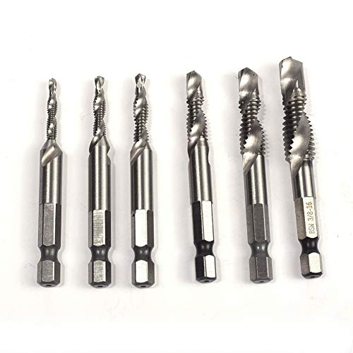 ViaGasaFamido 6pcs Tap-Bohrer-Bits Eingestellt 1/4in-Schaft 1/8in 5/32in 3/16in 1/4in 5/16in 3/8-Zoll-Stahl Zum Bohren, Klopfen, Abkämmen von Aluminiumplatten 3-4m von ViaGasaFamido