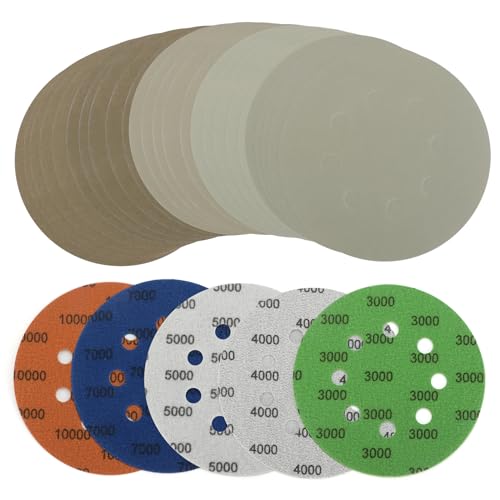 Viaky 25 Stück 125 mm Schleifscheiben, 12,7 cm, 8 Löcher, nass und trocken, mit Klettverschluss, 3000, 4000, 5000, 7000, 10000, superfeine runde Schleifpads, Exzenterschleifscheiben für Holz, Metall, Viaky 25 Stück 125 mm Schleifscheiben, 12,7 cm, 8 Löcher, nass und trocken, mit Klettverschluss, 3000, 4000, 5000, 7000, 10000, superfeine runde Schleifpads, Exzenterschleifscheiben für Holz, Metall, von Viaky