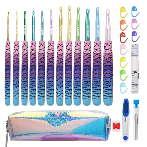 Viaky 36 Stück Häkelnadeln-Set, 12 Stück weiche Griffe, Stricknadeln, 2,25 mm - 8,0 mm, Aluminium, ergonomischer Griff, Meerjungfrauen-Muster, Häkelnadeln-Set für Anfänger, Strickliebhaber Viaky 36 Stück Häkelnadeln-Set, 12 Stück weiche Griffe, Stricknadeln, 2,25 mm - 8,0 mm, Aluminium, ergonomischer Griff, Meerjungfrauen-Muster, Häkelnadeln-Set für Anfänger, Strickliebhaber von Viaky