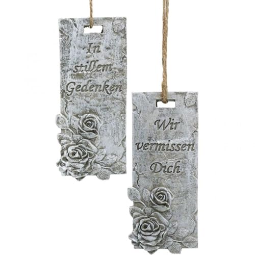 Grabschmuck Anhänger mit Rosen und Trauerspruch für Grabdekoration von Viana