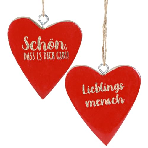 Holzherzen Vintage Deko Hänger Rot Gold Spruch 6x7cm 12Stk von Viana