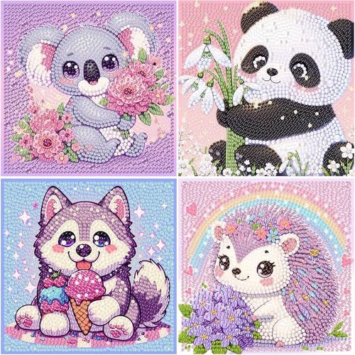 4er Set Diamond Painting Kinder Tiere,Panda Koala Igel Hund Diamant Painting Bilder Kinder,Tiere Diamond Art for kids ab 4 6 8 10 12 Jahren(15x15cm) von Viart
