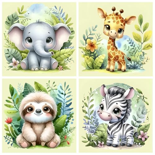 4er Set Diamond Painting Kinder ab 4 5 6 8 10 Jahre Tiere, Elefant Koala Giraffe Zebra Diamant Painting Bilder Kinder, Klein Diamond Painting Jungs Mädchen Als Geschenk(15x15cm) von Viart