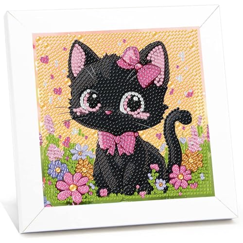 Katze Diamond Painting kinder mit Rahmen,Katze Diamond Art Anfänger Bilder Kinder,5D Diamant Painting Home Decor Geschenk für Kinder ab 6 Jahren(15x15cm) von Viart