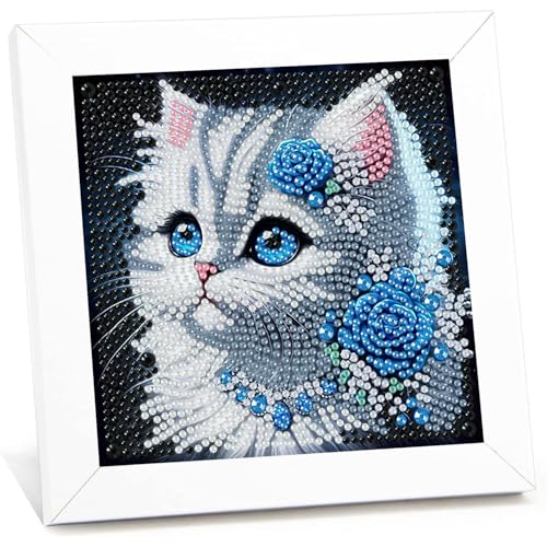 Katze Diamond Painting kinder mit Rahmen,Katze Diamond Art Anfänger Bilder Kinder,5D Diamant Painting Home Decor Geschenk für Kinder ab 6 Jahren(15x15cm) von Viart