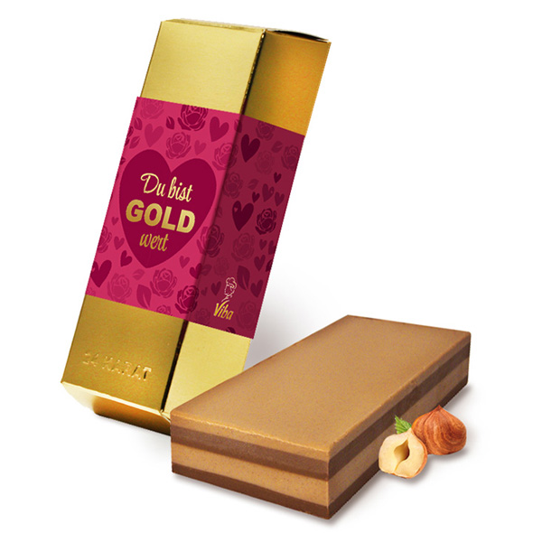 Viba Schichtnougatblock im Goldbarren "Du bist Gold wert", 180g Viba Schichtnougatblock im Goldbarren "Du bist Gold wert", 180g von Viba