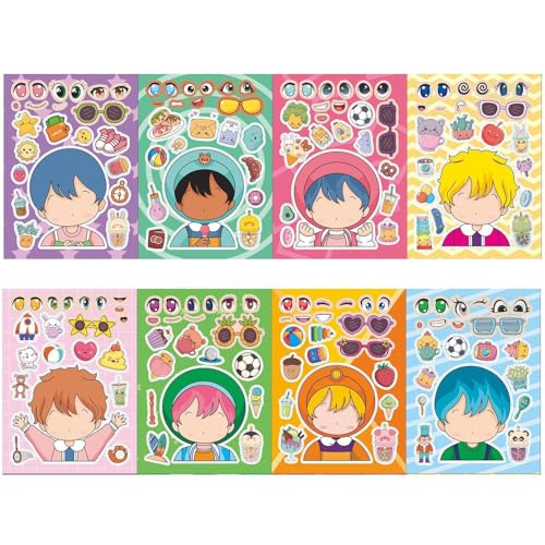 Machen Sie Gesichtsaufkleber für Kinder, Cartoon-Puzzle-Aufkleber | 16 Blatt handgemachte Cartoon-Sticker, niedliche lustige Puzzle-Aufkleber, Pegatin-Blätter von Vibhgtf