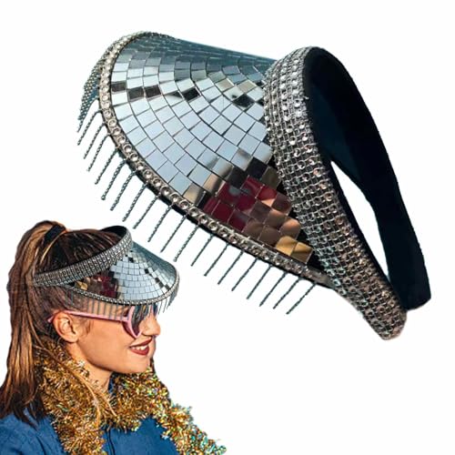 Vibhgtf Silberner Hut mit Discokugel und glitzernden Kristallen - Discohut für Festivals, Partys, Bühne und Weihnachtsdekoration von Vibhgtf