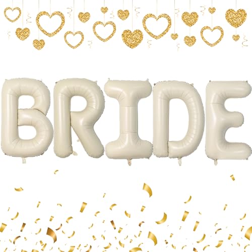 101,6 cm beige Brautballons, große XL cremeweiße Buchstabe Braut Banner Ballons für Junggesellinnenabschied Dekorationen, Brautdusche Helium Folienballon für Hochzeit Verlobung Braut To Be von Vibzox