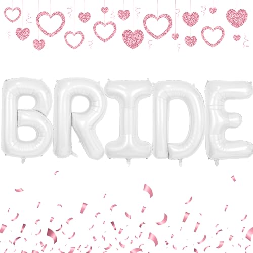 101,6 cm weiße Brautballons, große XL weiße Buchstabe Braut Banner Ballons für Junggesellinnenabschiede Dekorationen, Brautdusche Helium Folienballon für Hochzeit Verlobung Braut To Be Party von Vibzox