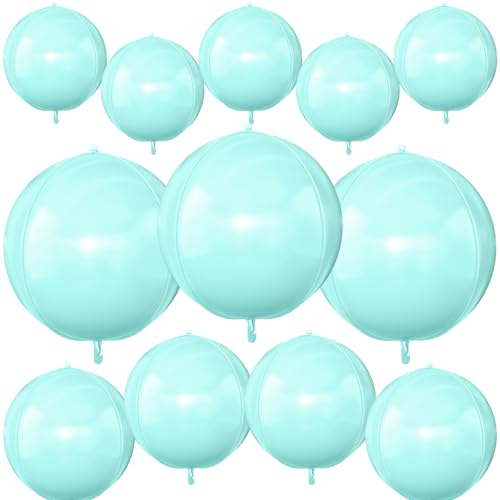 12 Stück Babyblaue, runde Folienballons, 55,9 cm, 38,1 cm, 25,4 cm, 4D-Heliumballballballon, metallisch, pastellblau, Folienballon für Geburtstag, Abschlussfeier, Hochzeit, Jahrestag, Silvester, Disco 12 Stück Babyblaue, runde Folienballons, 55,9 cm, 38,1 cm, 25,4 cm, 4D-Heliumballballballon, metallisch, pastellblau, Folienballon für Geburtstag, Abschlussfeier, Hochzeit, Jahrestag, Silvester, Disco von Vibzox