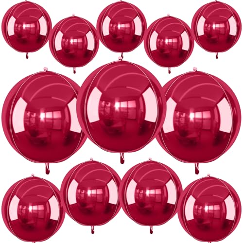12 Stück burgunderrote runde Folienballons, 55,9 cm, 38,1 cm, 25,4 cm, 4D-Helium-Ballon, metallisch, tiefroter Folienballon für Geburtstag, Abschlussfeier, Hochzeit, Babyparty, Valentinstag 12 Stück burgunderrote runde Folienballons, 55,9 cm, 38,1 cm, 25,4 cm, 4D-Helium-Ballon, metallisch, tiefroter Folienballon für Geburtstag, Abschlussfeier, Hochzeit, Babyparty, Valentinstag von Vibzox