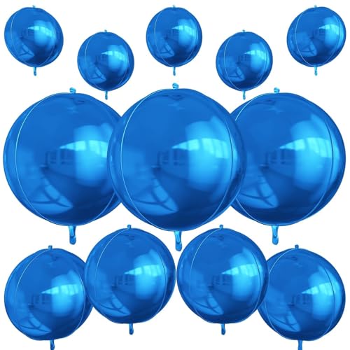 12 Stück dunkelblaue runde Folienballons, 55,9 cm, 38,1 cm, 25,4 cm, 4D-Heliumballballballon, metallischer blauer Folienballon für Geburtstag, Abschlussfeier, Hochzeit, Jahrestag, Silvester, Disco von Vibzox